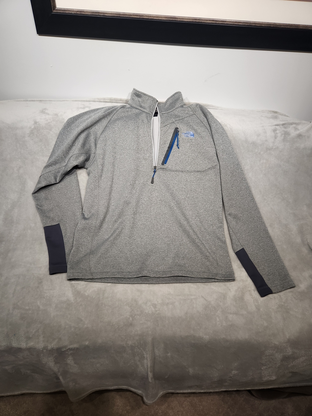 The North Face Light Gray Quarter-Zip Pullover with Blue Accent